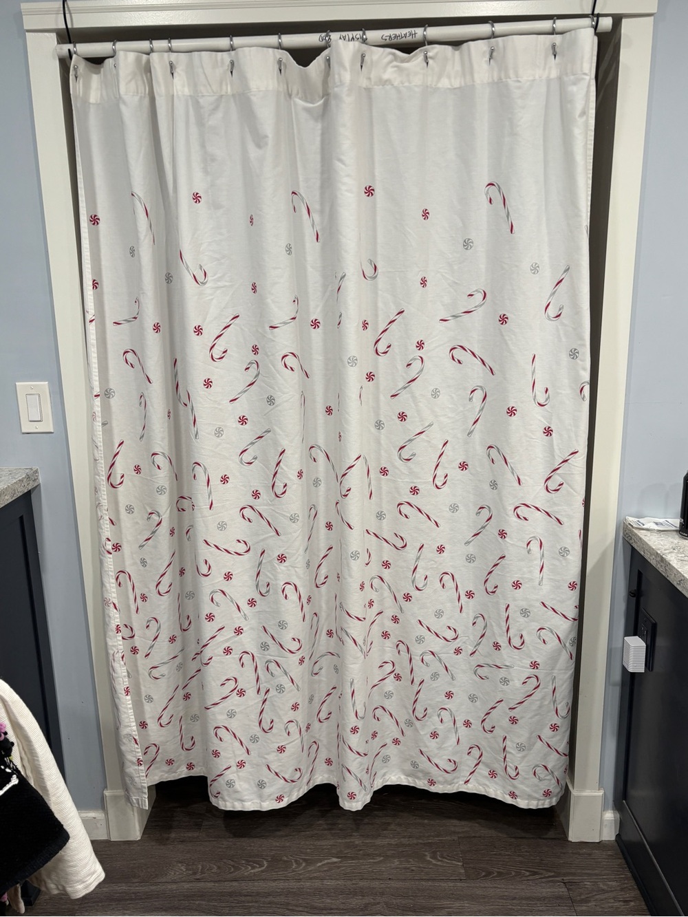 Cynthia Rowley White Holiday Shower Curtain with Red Candy Canes